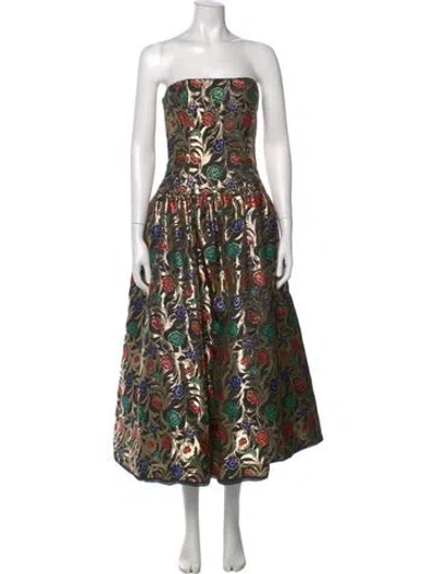 Pre-owned Victor Costa Floral Print Midi Length Dress In Multi