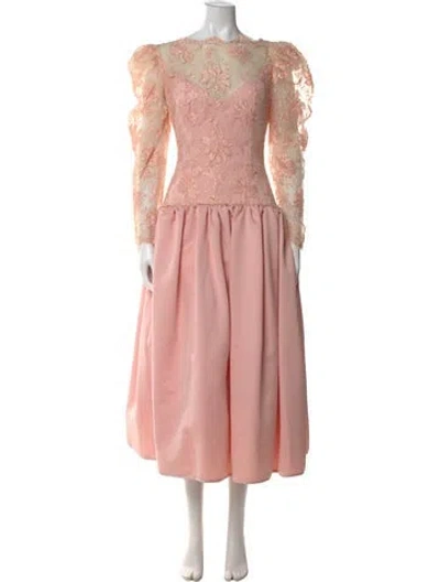 Pre-owned Victor Costa Floral Print Midi Length Dress In Pink