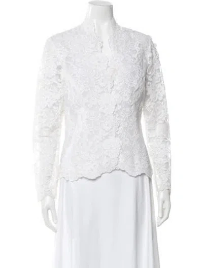 Pre-owned Victor Costa Lace Lace Pattern Evening Jacket In White