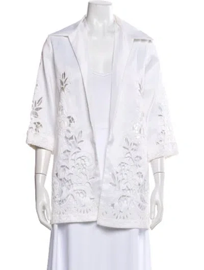 Pre-owned Victor Costa Lace Pattern Jacket In White