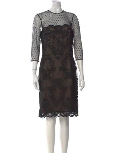 Pre-owned Victor Costa Lace Pattern Knee-length Dress In Black