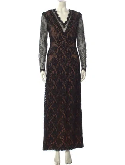 Pre-owned Victor Costa Lace Pattern Long Dress In Black