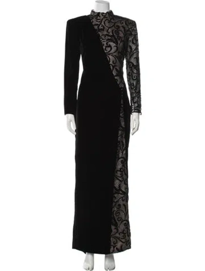 Pre-owned Victor Costa Lace Pattern Long Dress In Black