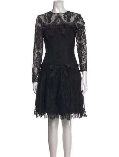 Pre-owned Victor Costa Lace Pattern Mini Dress In Black