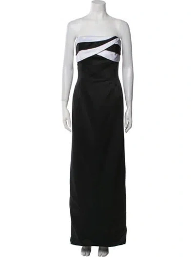 Pre-owned Victor Costa Linen Long Dress In Black