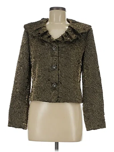 Pre-owned Victor Costa Long Sleeve Top Tan Ruffles Neckline Tops In Brown