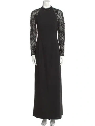 Pre-owned Victor Costa Mock Neck Long Dress In Black