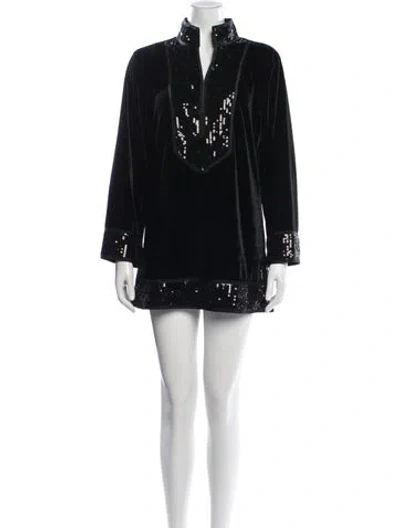 Pre-owned Victor Costa Mock Neck Mini Dress In Black