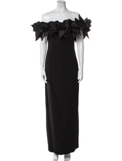 Pre-owned Victor Costa Off-the-shoulder Long Dress In Black