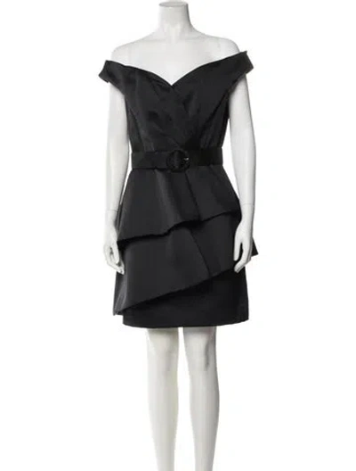 Pre-owned Victor Costa Off-the-shoulder Mini Dress In Black