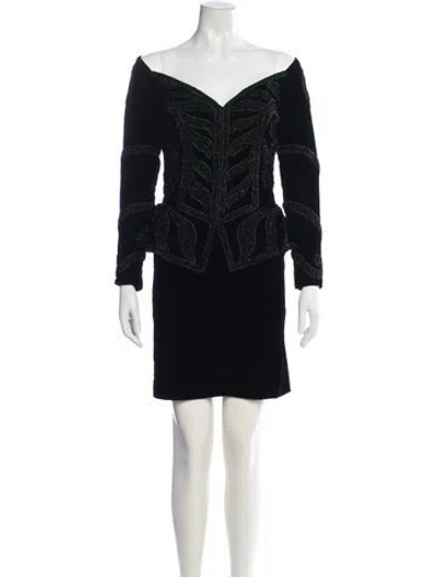 Pre-owned Victor Costa Off-the-shoulder Mini Dress In Black