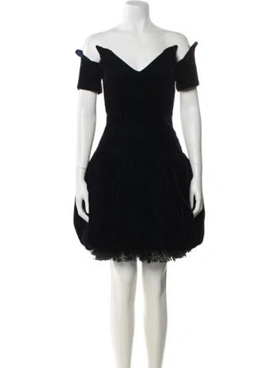 Pre-owned Victor Costa Off-the-shoulder Mini Dress In Black