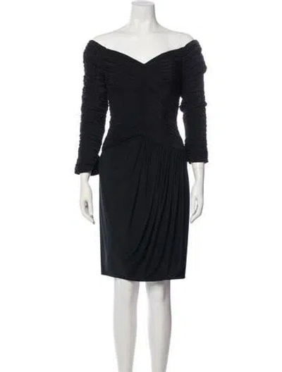 Pre-owned Victor Costa Off-the-shoulder Mini Dress In Blue