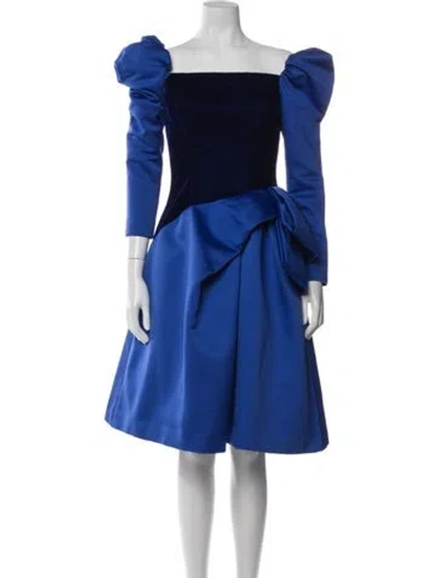 Pre-owned Victor Costa Off-the-shoulder Mini Dress In Blue