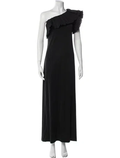 Pre-owned Victor Costa One-shoulder Long Dress In Black