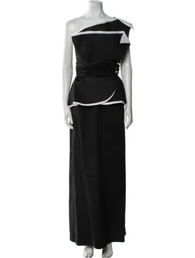 Pre-owned Victor Costa One-shoulder Long Dress In Black