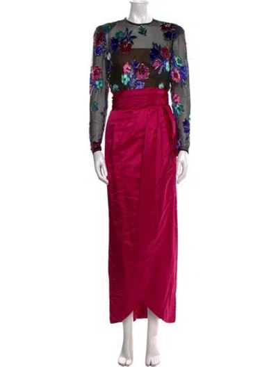 Pre-owned Victor Costa Patterned Long Dress In Pink
