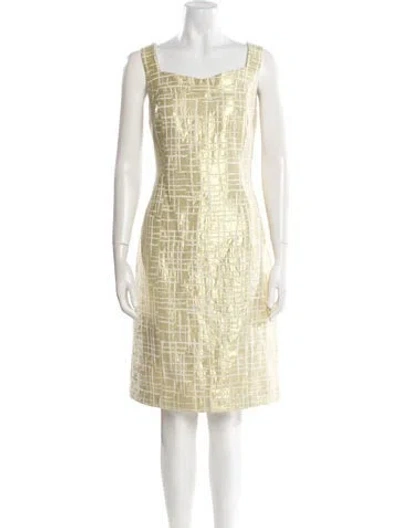 Pre-owned Victor Costa Plaid Print Knee-length Dress In Yellow