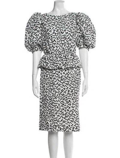 Pre-owned Victor Costa Polka Dot Print Knee-length Dress In White