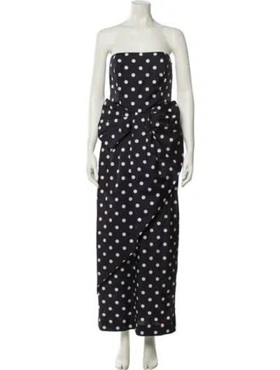 Pre-owned Victor Costa Polka Dot Print Long Dress In Black