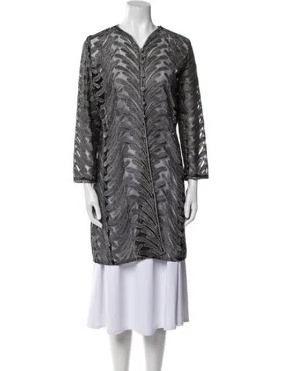 Pre-owned Victor Costa Printed Coat In Gray