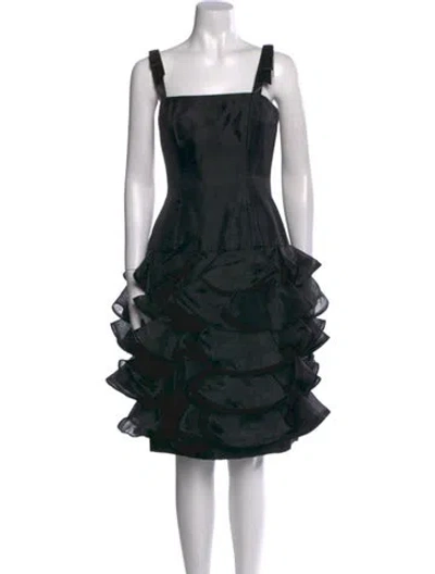 Pre-owned Victor Costa Printed Knee-length Dress In Black