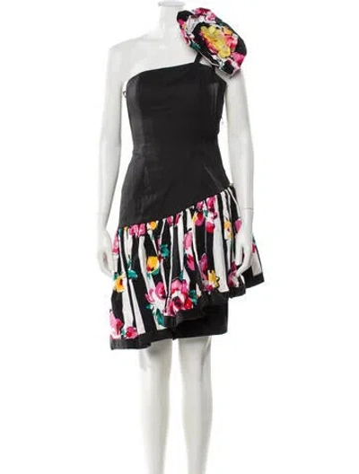 Pre-owned Victor Costa Printed Knee-length Dress In Black