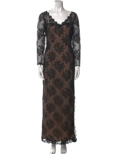 Pre-owned Victor Costa Printed Long Dress In Black