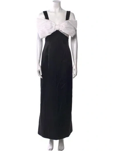 Pre-owned Victor Costa Printed Long Dress In Black