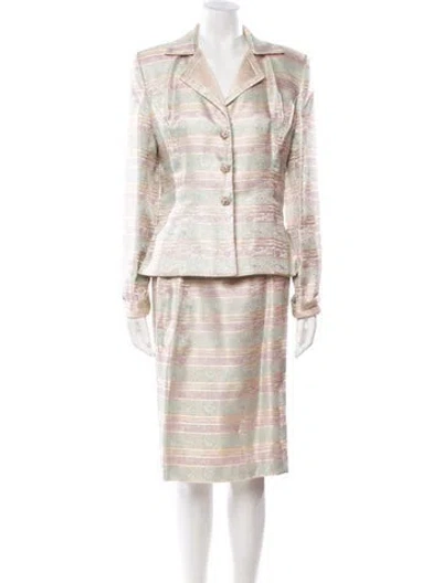 Pre-owned Victor Costa Printed Skirt Suit In Neutral