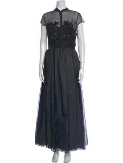 Pre-owned Victor Costa Silk Long Dress W/ Tags In Gray