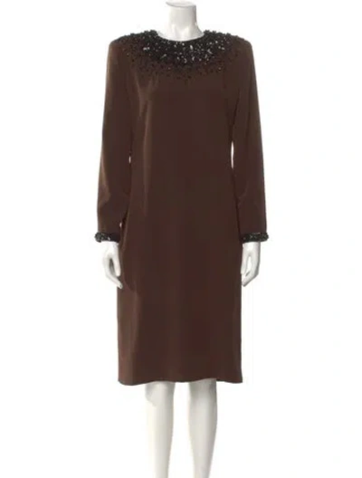 Pre-owned Victor Costa Silk Midi Length Dress In Brown