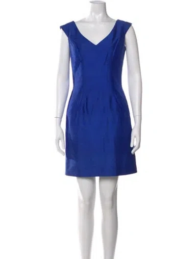 Pre-owned Victor Costa Silk Mini Dress In Blue