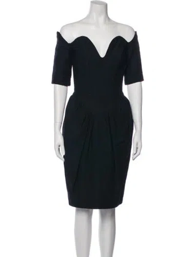 Pre-owned Victor Costa Square Neckline Knee-length Dress In Black
