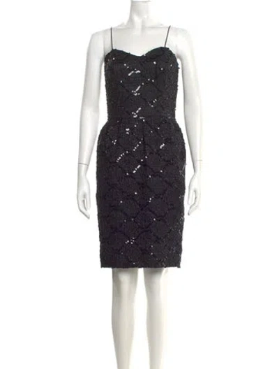 Pre-owned Victor Costa Square Neckline Knee-length Dress In Black