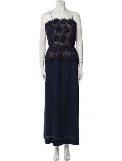 Pre-owned Victor Costa Square Neckline Long Dress In Blue