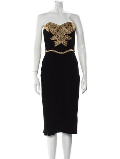 Pre-owned Victor Costa Strapless Knee-length Dress In Black