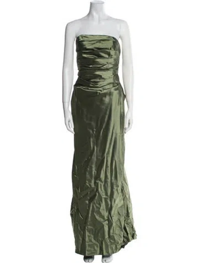 Pre-owned Victor Costa Strapless Long Dress In Green