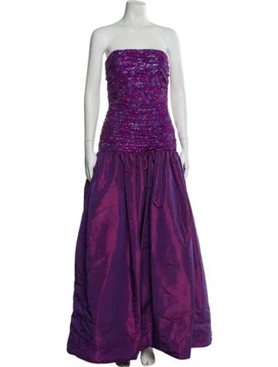 Pre-owned Victor Costa Strapless Long Dress In Purple