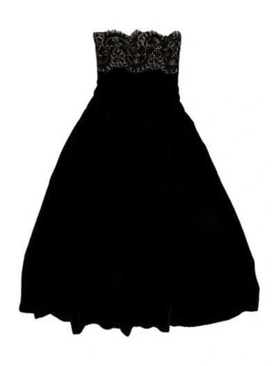 Pre-owned Victor Costa Strapless Midi Length Dress In Black