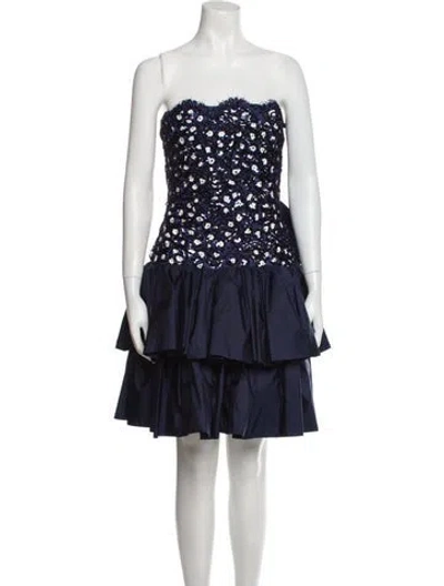 Pre-owned Victor Costa Vintage Knee-length Dress In Blue