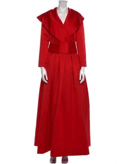Pre-owned Victor Costa V-neck Long Dress In Red