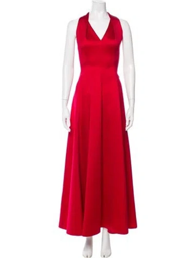 Pre-owned Victor Costa V-neck Long Dress In Red