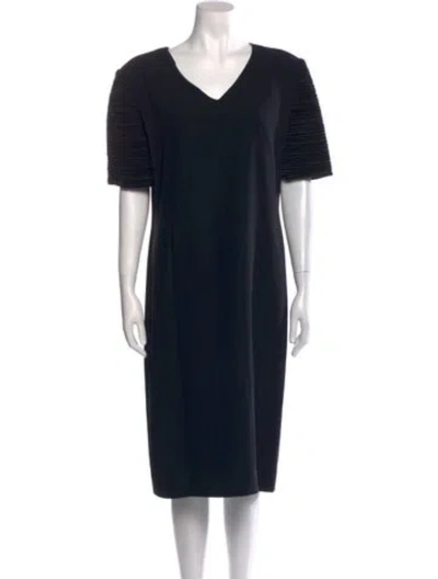 Pre-owned Victor Costa V-neck Midi Length Dress In Black