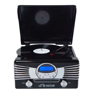 Victor Diner 7-in-1 Turntable Music Center With Bluetooth Record Player In Black