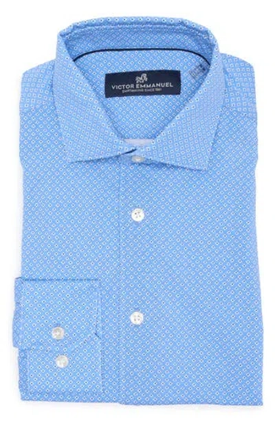 Victor Emmanuel Geometric Print Cotton Knit Dress Shirt In Blue