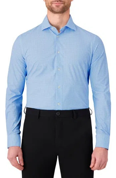 Victor Emmanuel Micro Check Print Tech Stretch Dress Shirt In Blue