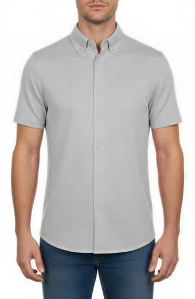 Victor Emmanuel Short Sleeve Knit Button-down Shirt In Gray