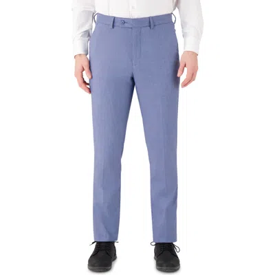 Victor Emmanuel Vince Flat Front Sharkskin Stretch Dress Pants In Blue