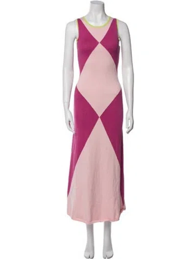 Pre-owned Victor Glemaud Colorblock Pattern Long Dress In Pink